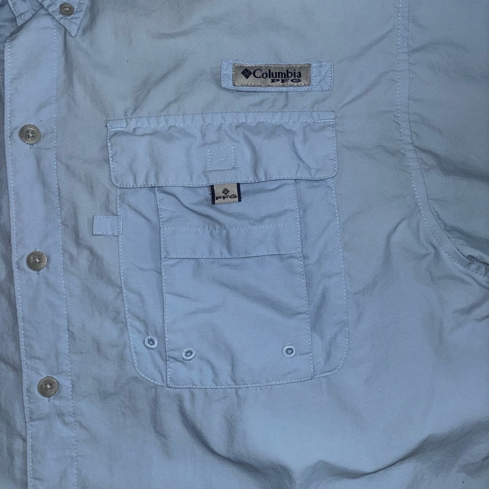 Columbia PFG Bahama II Fishing Shirt Short Sleeve Men’s Button-Down Sky Blue - Picture 4 of 7